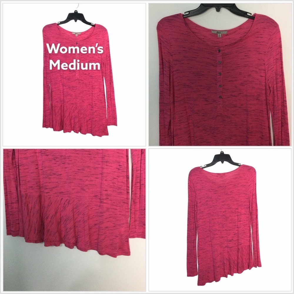 🆕 Women’s Bass Medium 8 - 10 Tunic Shirt Henley Top Marbled Pink Crewneck NWOT